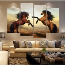 Framed Print Horse Canvas Painting Stallion Horses Rearing Wall Art Free Shipping